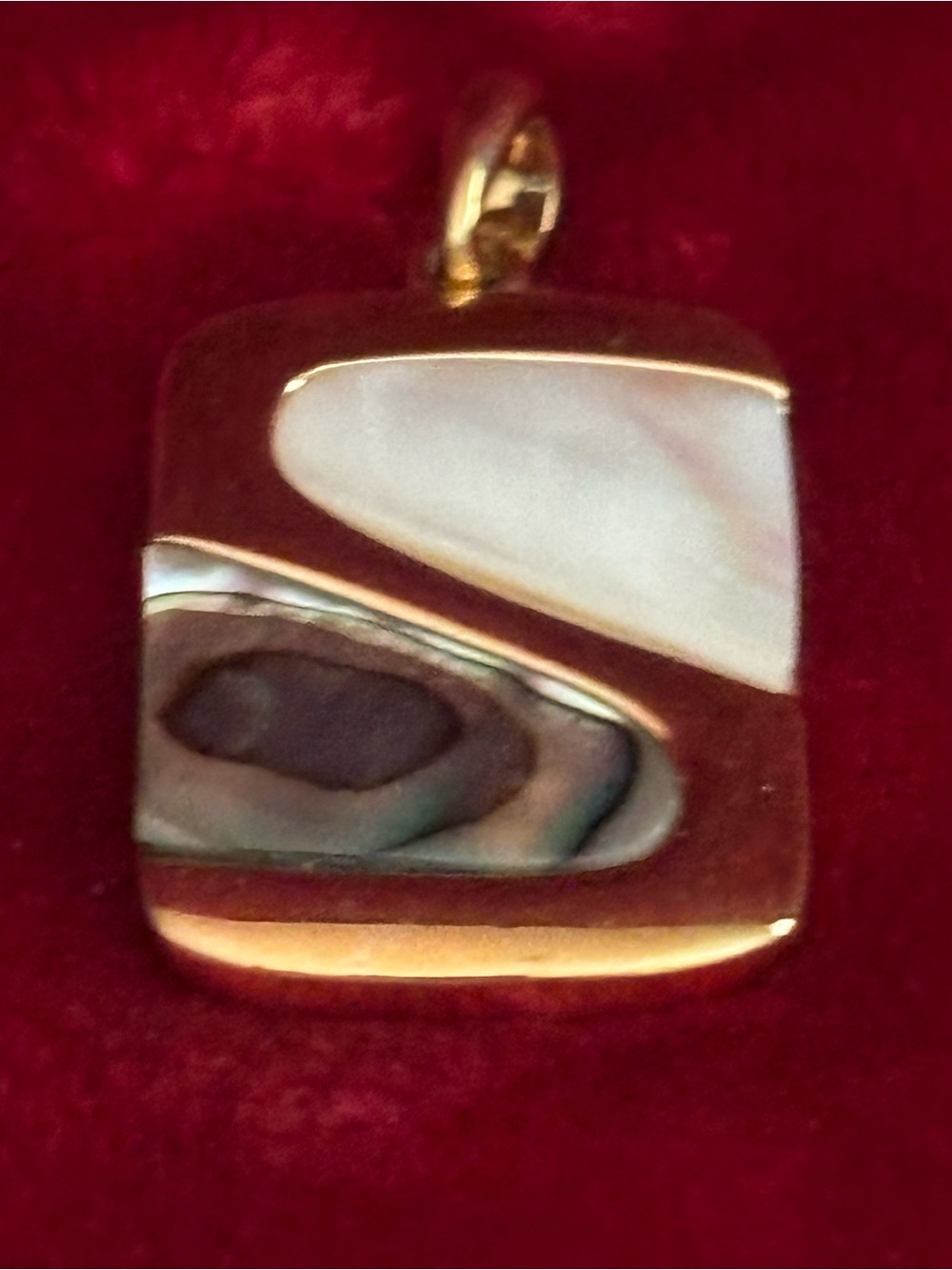 Gold-Tone Abalone and Mother of Pearl Rectangular Pendant
